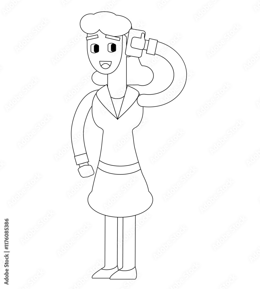 Black and white line vector illustration, business woman character, cute cartoon illustration Black and white line vector illustration, business woman character, cute cartoon illustration