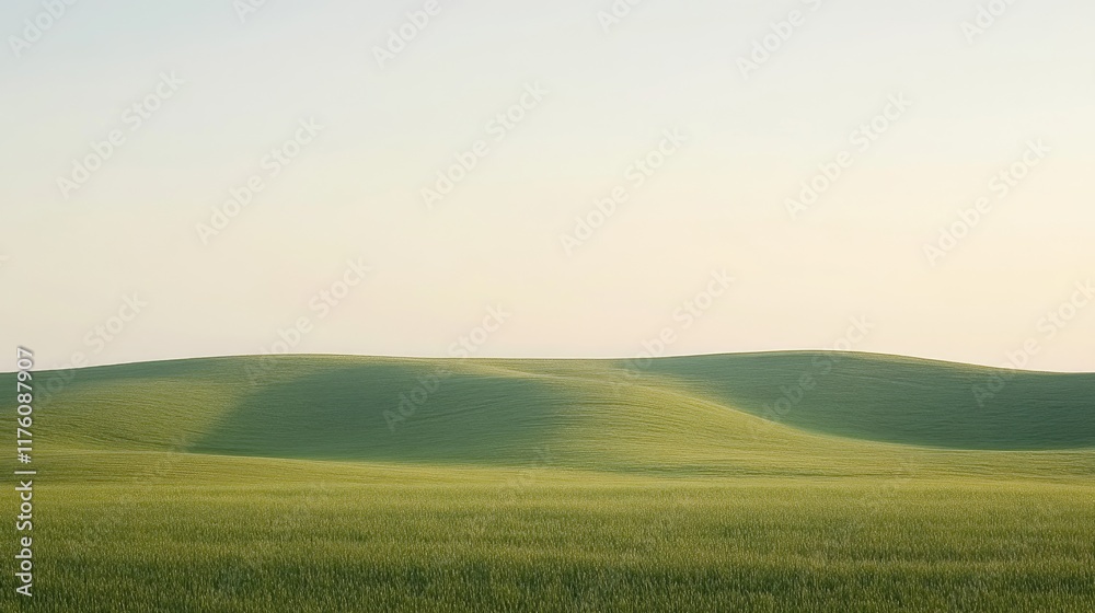 Fototapeta premium A tranquil scene of fresh green grass glowing under the soft, diffused light of a clear morning.