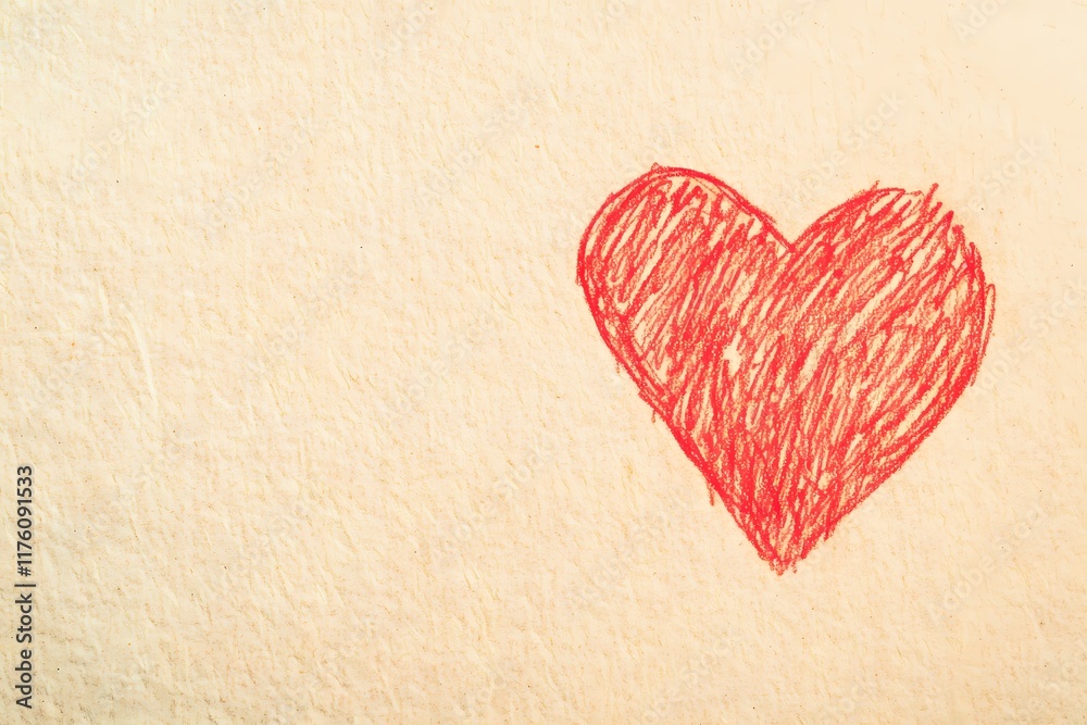Obraz premium Minimalist Hand-Drawn Heart Wallpaper and Background on Beige Textured Paper