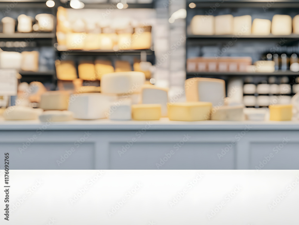 Blurred Image of Cheese Display and Shop Counter Blurred Image of Cheese Display and Shop Counter