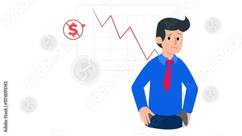 bankrupt person, loss of money, economic crisis, financial crisis animation 4k