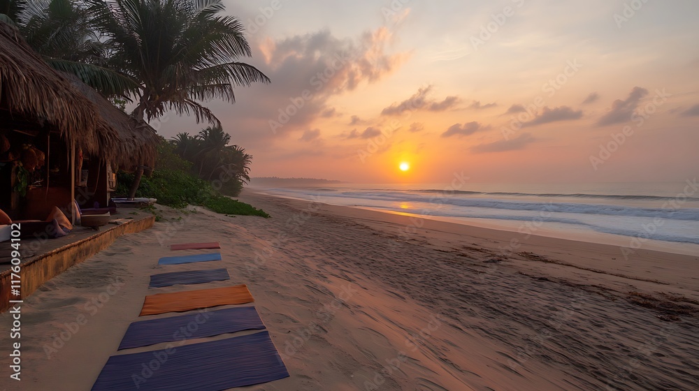 Fototapeta premium Serene Sunset Yoga on Tropical Beach