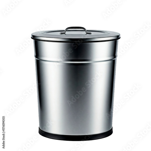 Metal waste bucket with lid isolated on transparent background photo