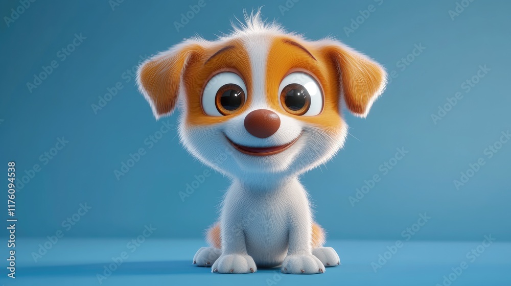 Naklejka premium A bright and cheerful cartoon puppy, featuring oversized eyes and a joyful expression, designed to evoke happiness and playfulness.