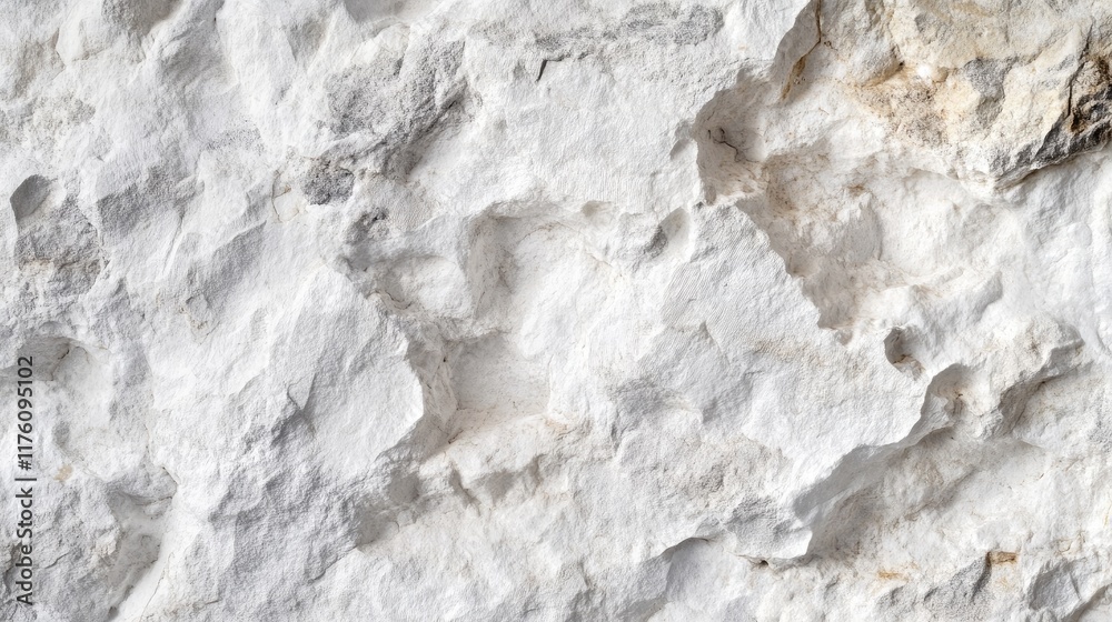 Fototapeta premium A close-up of a rustic white stone wall texture, perfect for architectural backgrounds, featuring weathered and aged details.