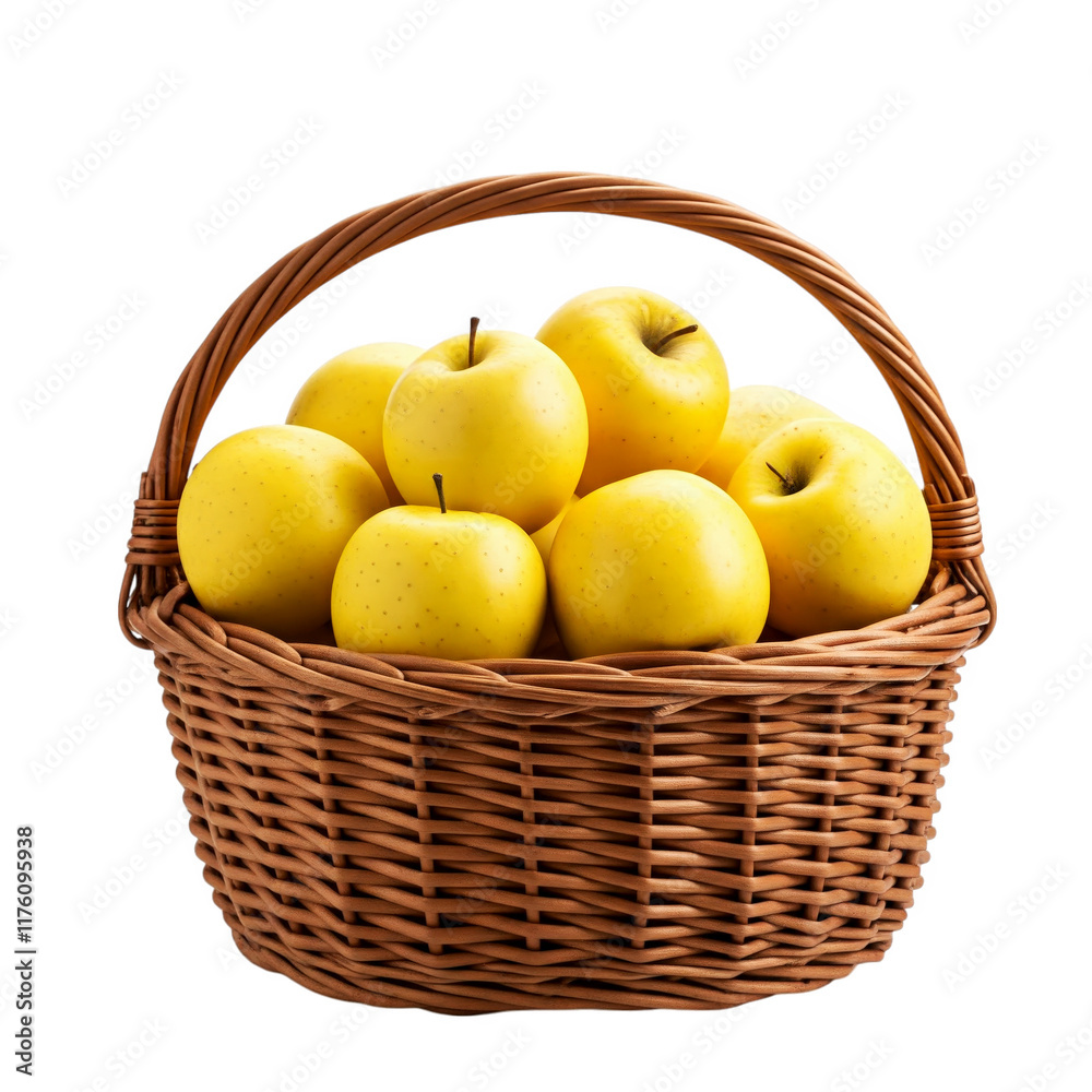 Wicker basket with ripe apples isolated on transparent background Wicker basket with ripe apples isolated on transparent background