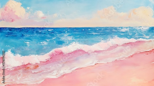 Pink Sands Beach Seascape: A Serene Coastal Painting
