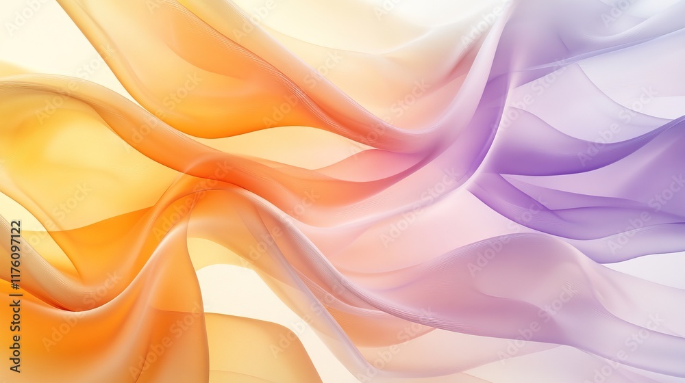 Fototapeta premium Soft orange, purple flowing fabric on white background.