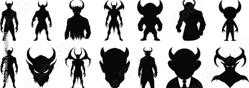 Demon silhouettes set, evil pack of vector silhouette design, isolated background