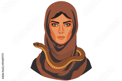 arabic woman with snake isolated illustration