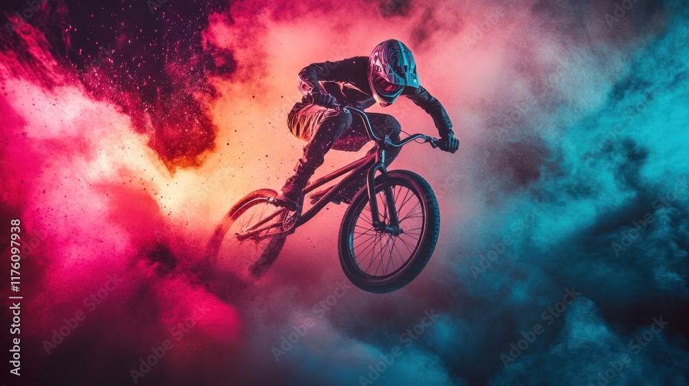 Fototapeta premium BMX Rider in a Cloud of Color
