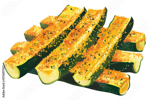 Baked Zucchini Sticks with Parmesan isolated illustration