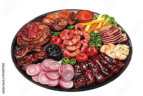 Barbecue Meat Sampler Platter with Sides isolated illustration