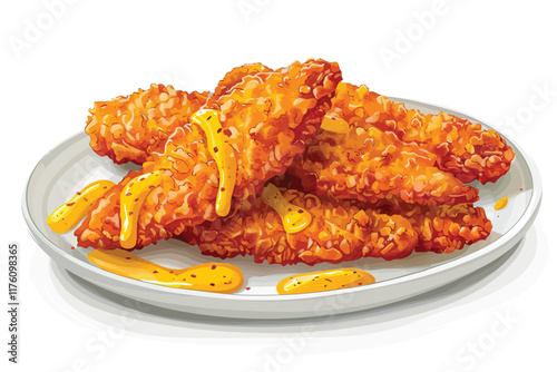 Crispy Chicken Strips with Honey Mustard Dip isolated illustration