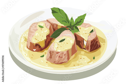 Pork Tenderloin Medallions in Creamy Sauce isolated illustration