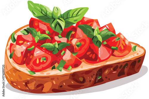 Tomato Bruschetta with Basil Drizzle isolated illustration