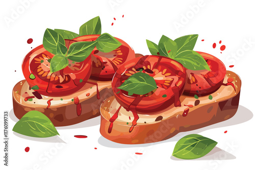 Tomato Bruschetta with Basil Drizzle isolated illustration