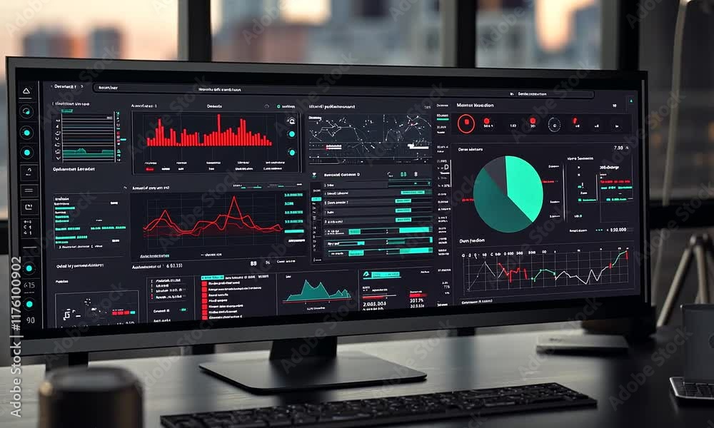 Ultrawide Monitor Displaying Data Analytics Dashboard