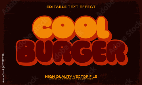 Burger text effect, editable text effect and spicy 3d font style bold shadow retro poster design