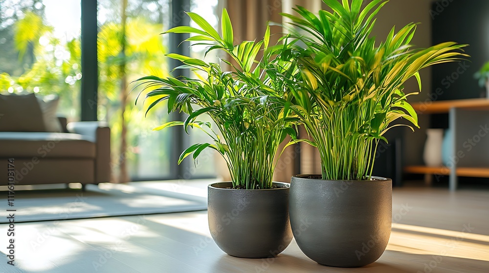 Fototapeta premium Close-up photography of bright indoor plants in modern living room