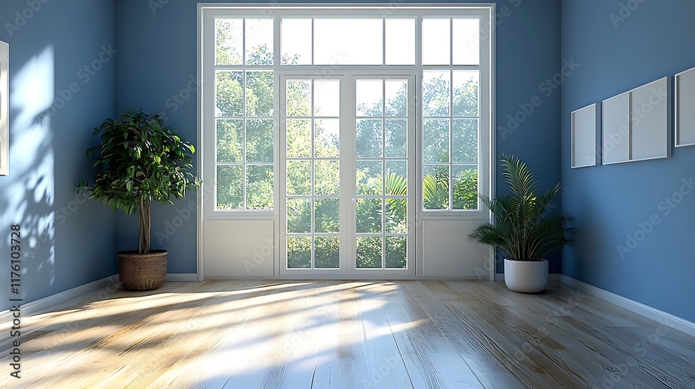 Fototapeta premium Morning light streaming through windows in a cozy room interior