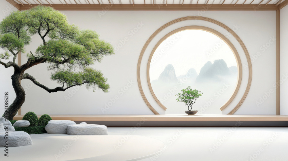 Obraz premium Chinese style garden architecture background e-commerce product exhibition booth