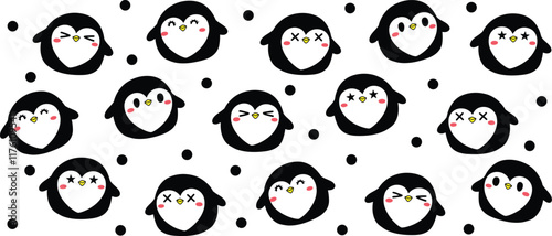 Cute Cartoon Happy Baby Penguin set illustration. Vector cliparts