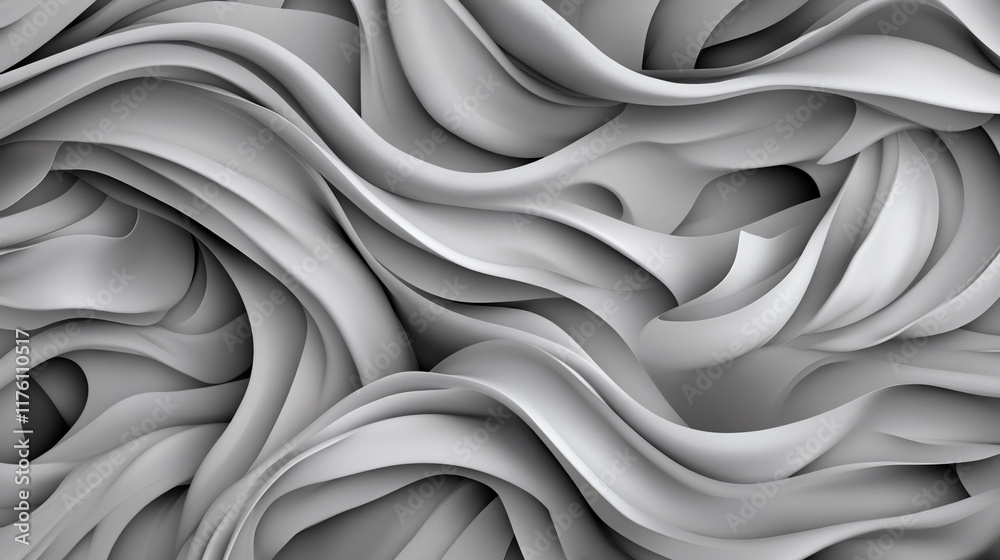 Obraz premium Abstract background of flowing, undulating, gray ribbons.
