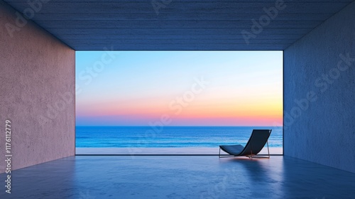 Modern Concrete Room with Ocean View at Sunset