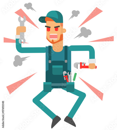 Male plumber character vector illustration, cute cartoon illustration