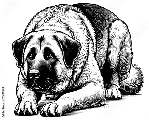 Kangal dog in full-body, hand drawn sketch. Vector isolated on white background