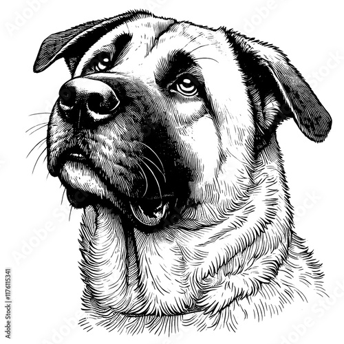 Hand drawn Kangal portrait, vector sketch isolated on white background.