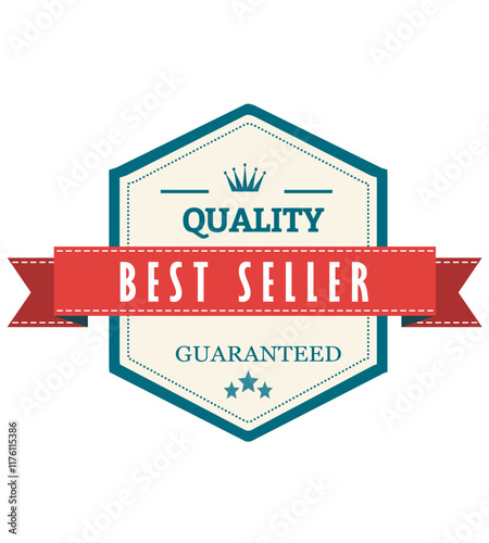 best seller qualty badge label with ribbon