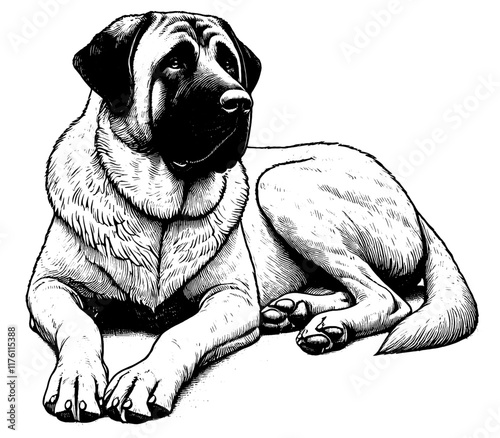 Kangal dog in full-body, hand drawn sketch. Vector isolated on white background