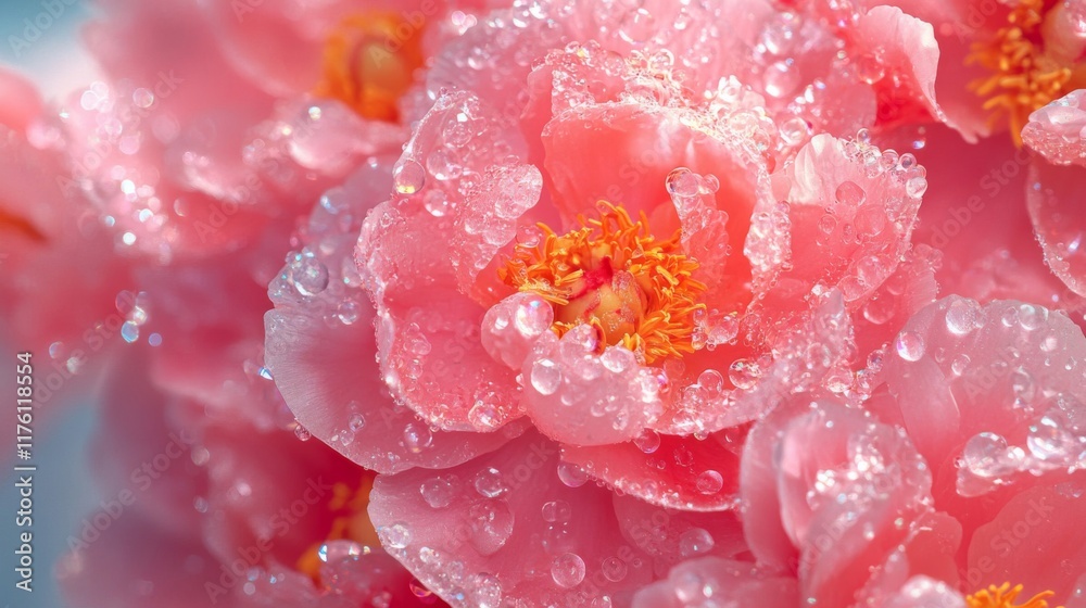 Pink Peonies Dew Drops Macro Photography Pink Peonies Dew Drops Macro Photography