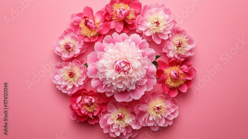 Wallpaper Mural Pink peonies arranged in a circular pattern on pink background Torontodigital.ca