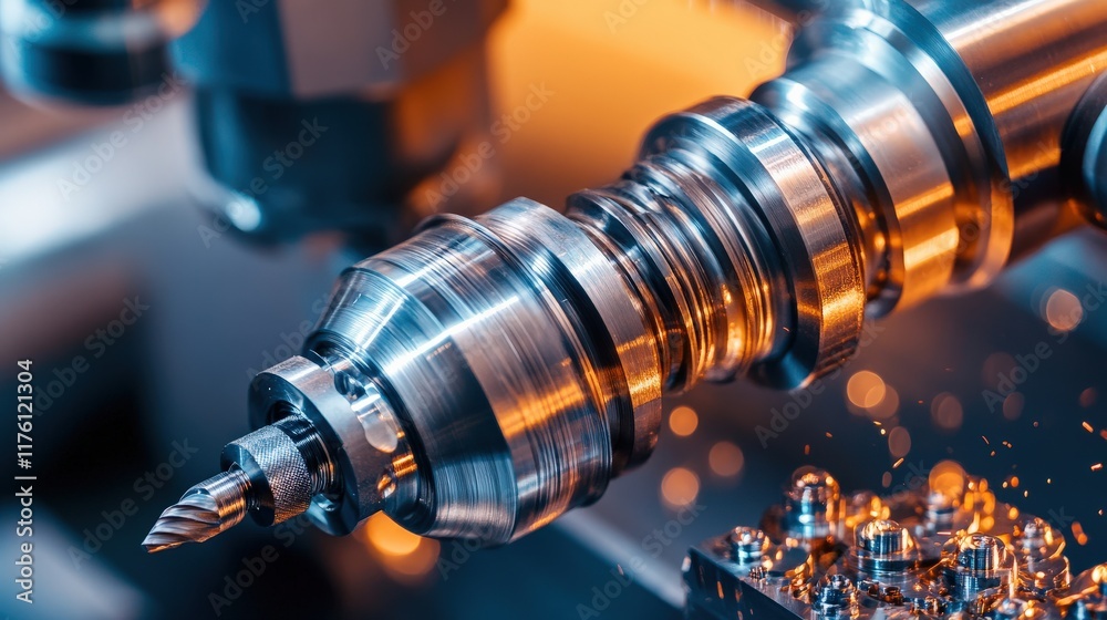 Close-up View of Precision Metalworking Machinery with Glowing Details and Sparks Highlighting the High-Tech Industrial Equipment in Action Close-up View of Precision Metalworking Machinery with Glowing Details and Sparks Highlighting the High-Tech Industrial Equipment in Action