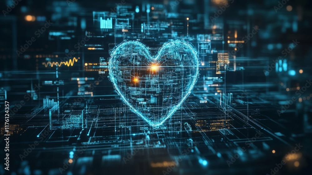 Digital Heart of Technology: A Futuristic Display of Network Connections and Virtual Innovation Digital Heart of Technology: A Futuristic Display of Network Connections and Virtual Innovation