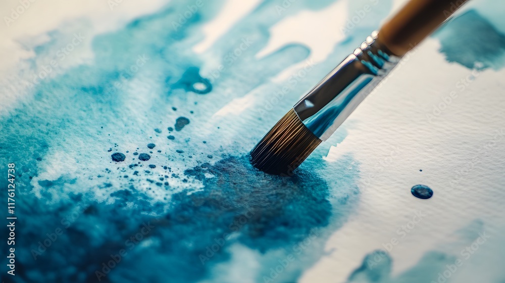 Blue Watercolor Painting Brushstrokes Artistic Creation