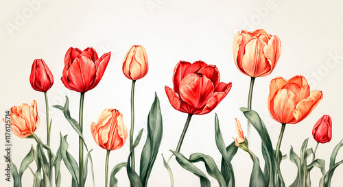 Illustration of red tulips on a light background
