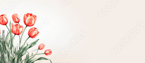 Bouquet of red tulips on background with space for text