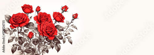 Illustration of a bouquet of red roses. Image with copy space
