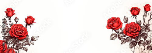 Blank banner decorated around the edges with red roses