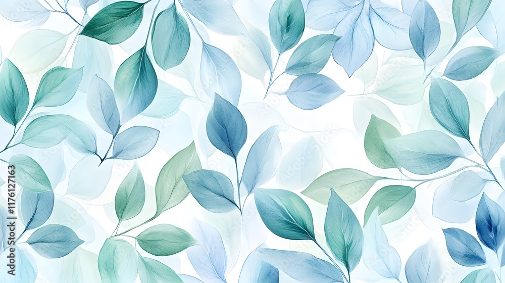 Fototapeta premium Translucent Blue Green Leaves Pattern Background