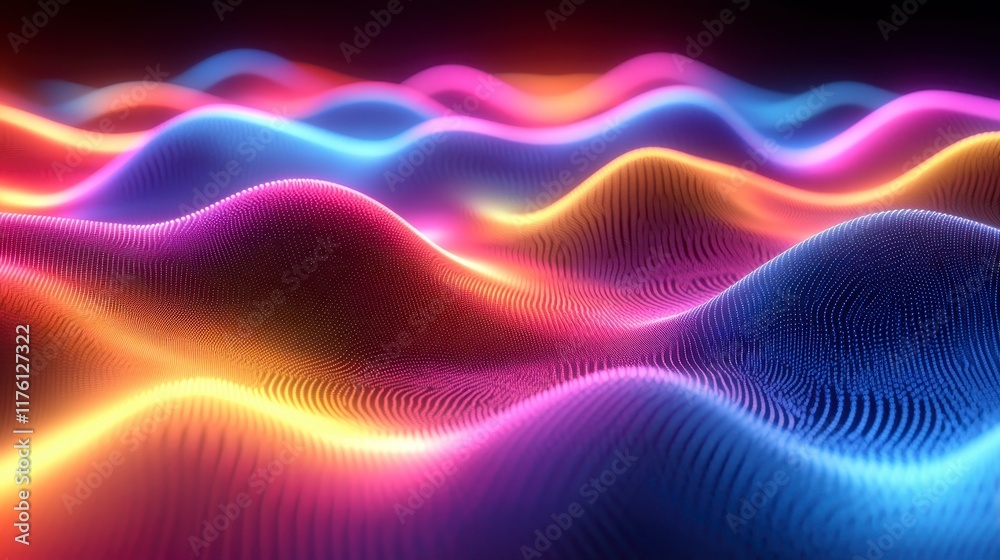 Fototapeta premium Abstract colorful wavy neon light pattern.