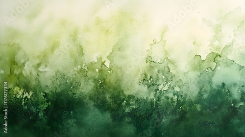 Abstract Watercolor Painting Green Shades Landscape