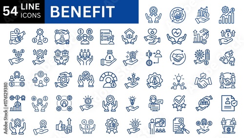 Benefit line icon set.