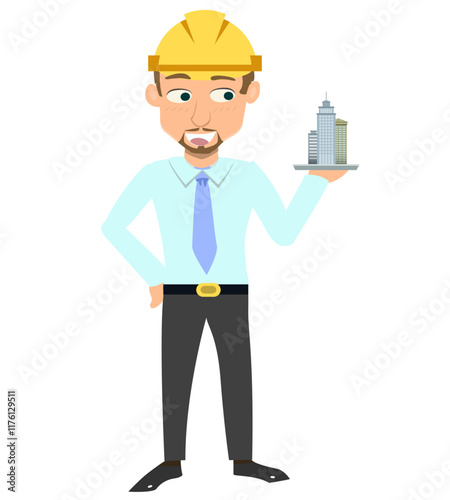 cute architect cartoon illustration, male architect cartoon character