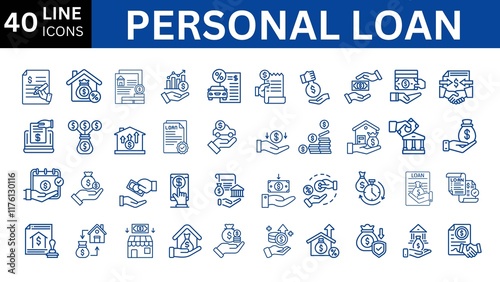 personal loan line icon set.