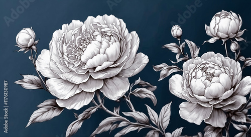 Wallpaper Mural White painted peonies on a dark background Torontodigital.ca